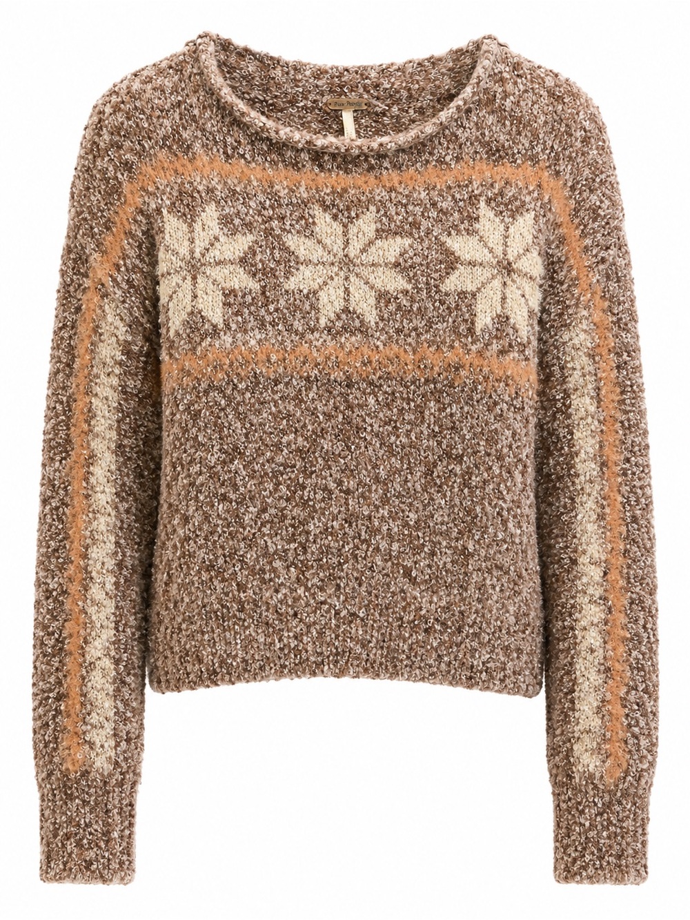 Free People Brown Cream Snowflake Cropped Sweater size Small
